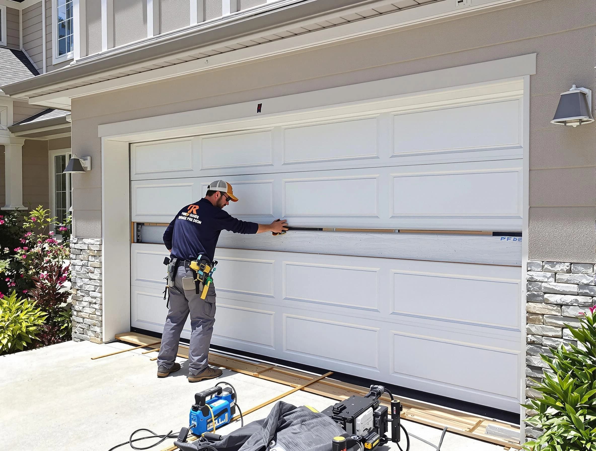 Sayreville Garage Door Repair team performing complete garage door replacement at Sayreville residence