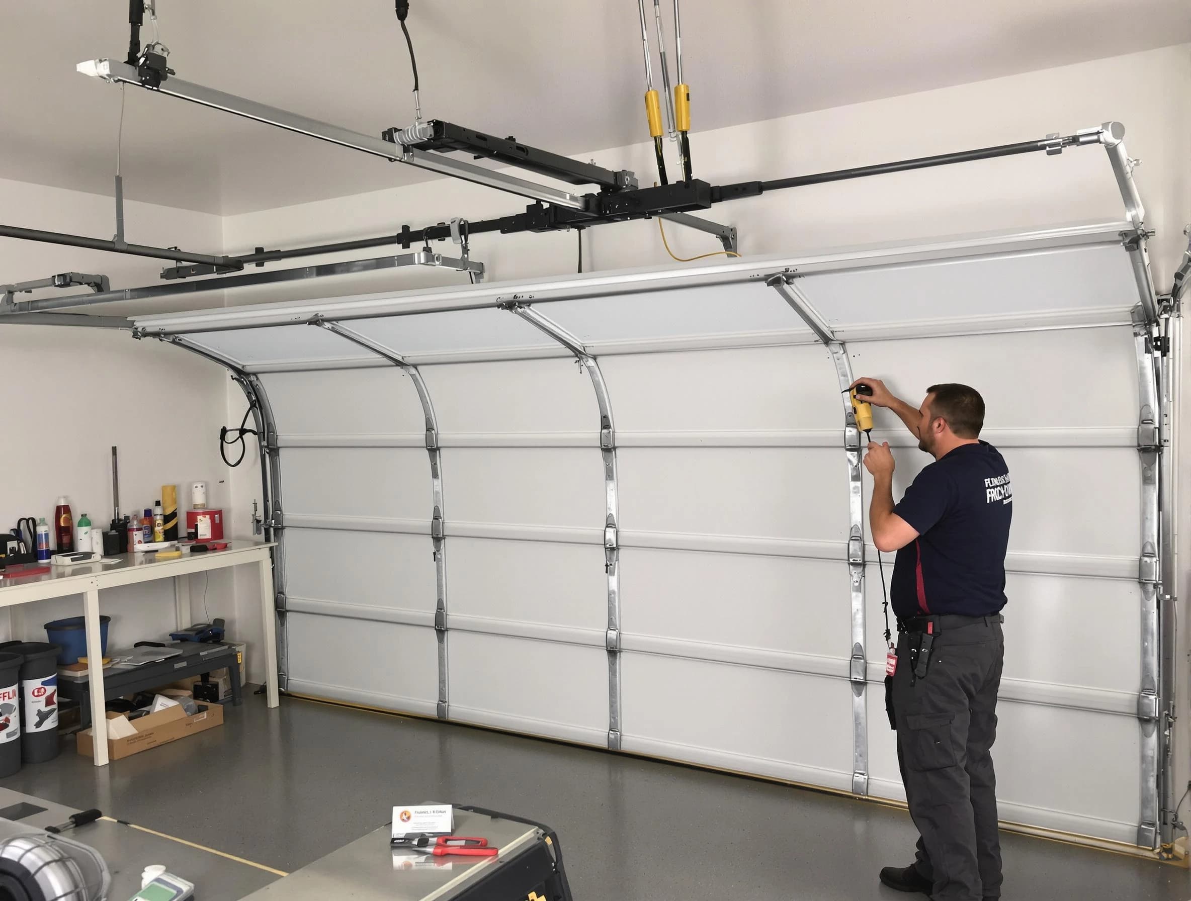 Sayreville Garage Door Repair certified technician performing overhead door system repair in Sayreville