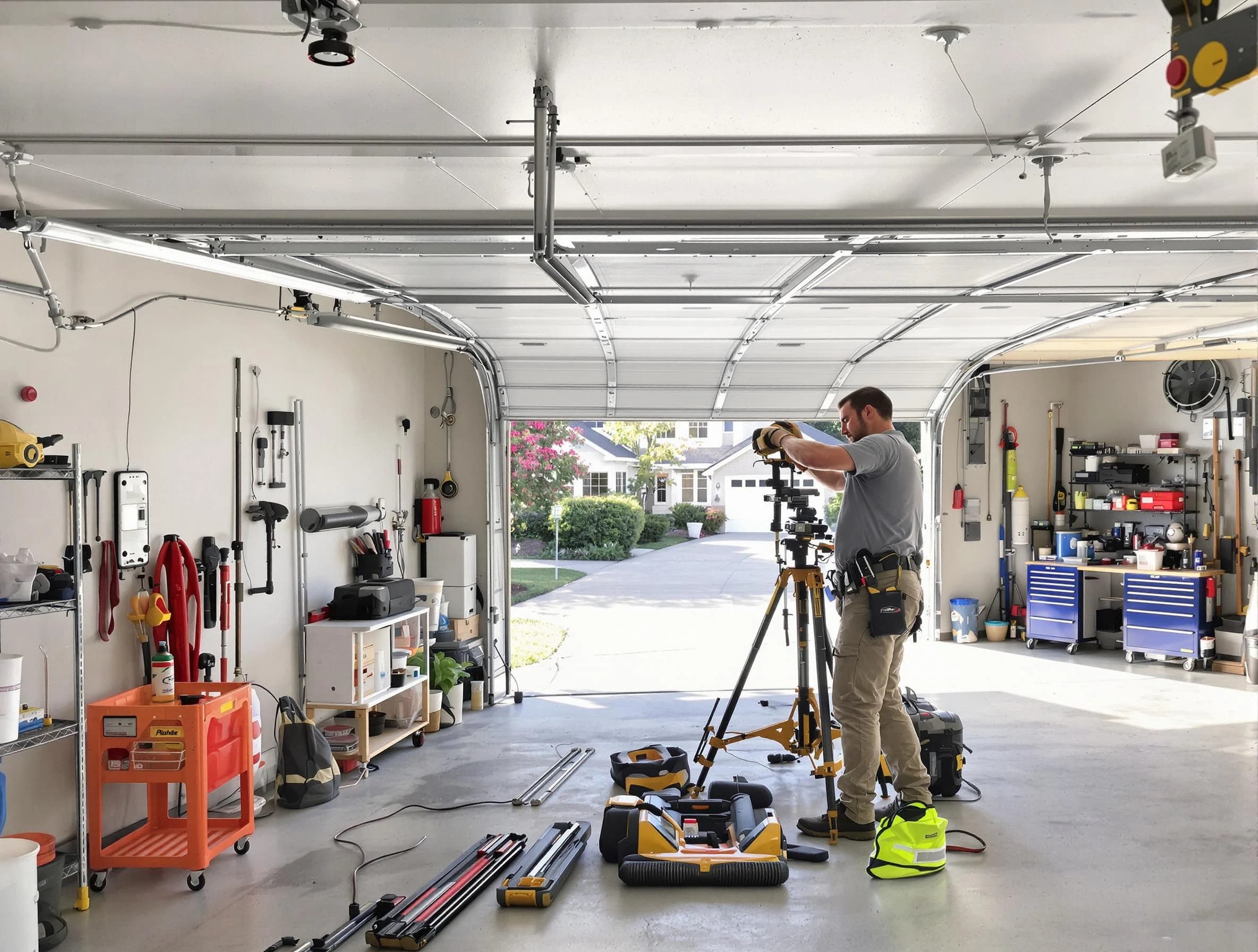 Sayreville Garage Door Repair specialist performing laser-guided track alignment in Sayreville