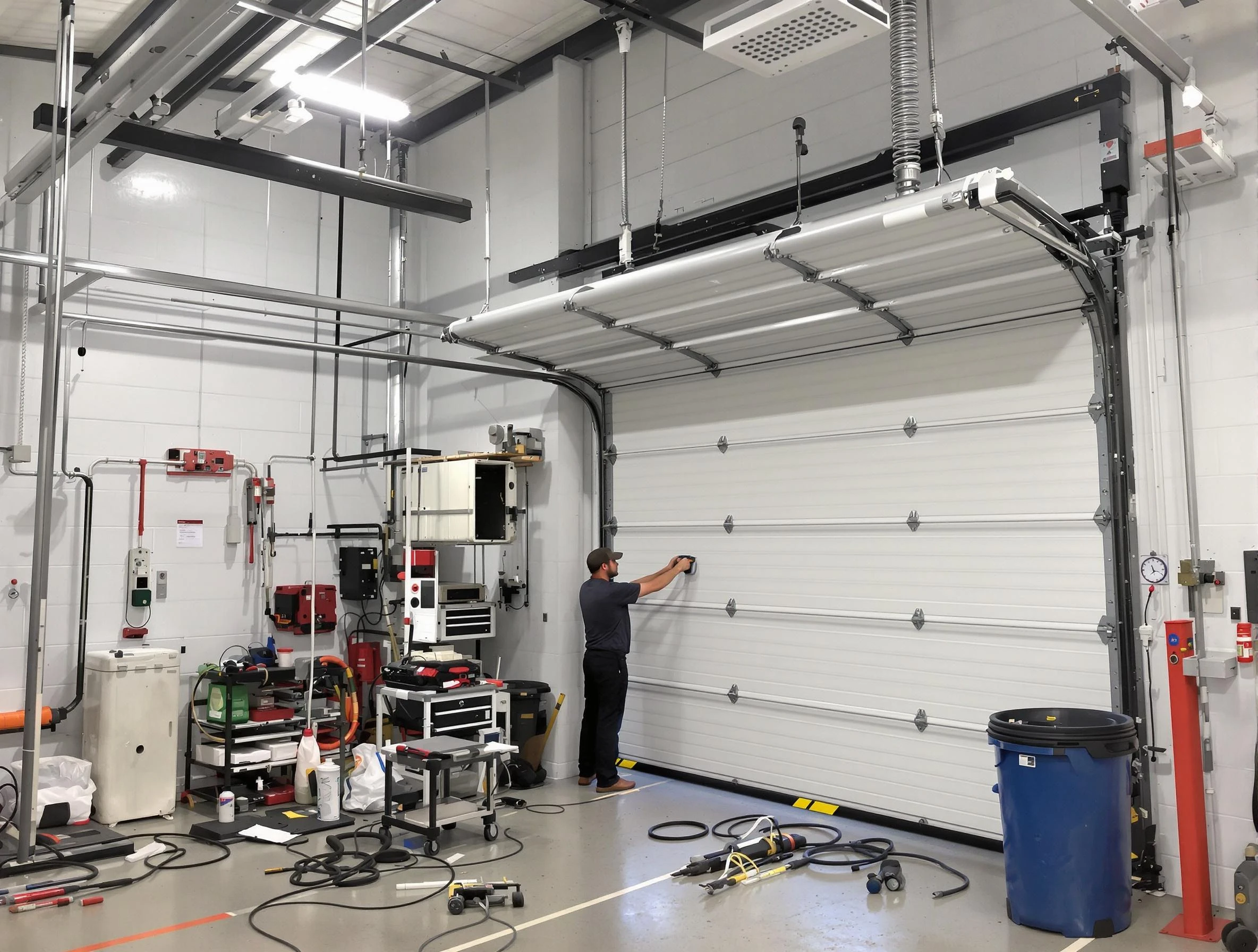 Sayreville Garage Door Repair certified technician performing commercial door repair at a Sayreville business facility